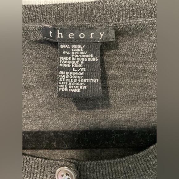 Theory Crew Neck Dark Heather Grey Cardigan | Size Large - Picture 2 of 3